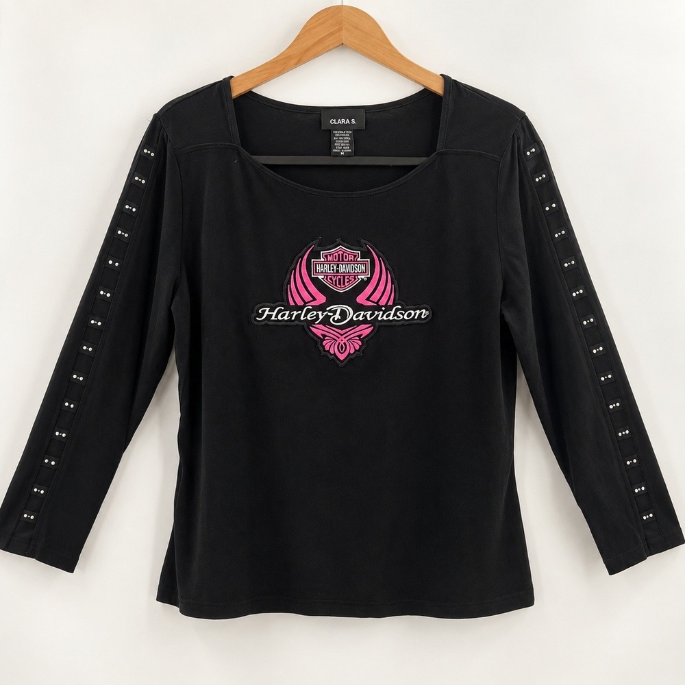 Clara S. Y2K Bikercore Harley Davidson Top Women Medium Cyber Grunge Pink Top